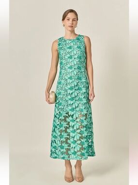 English Factory Floral Embroidered Midi Dress Kelly Green